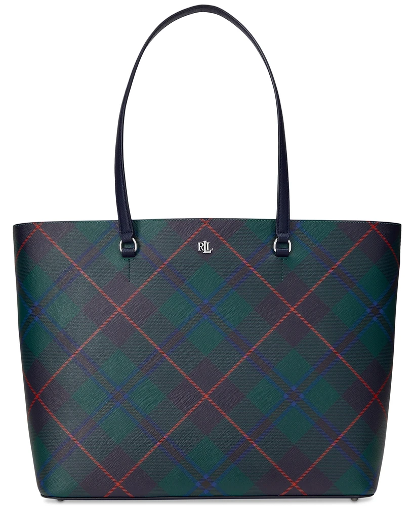 Lauren Ralph Lauren Plaid Leather Large Karly Tote Bag