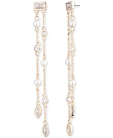 Emily in Paris Gold-Tone Cubic Zirconia & Imitation Pearl Double-Row Linear Drop Earrings