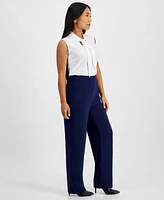 Ak Anne Klein Petite Solid Wide-Leg High-Rise Pants