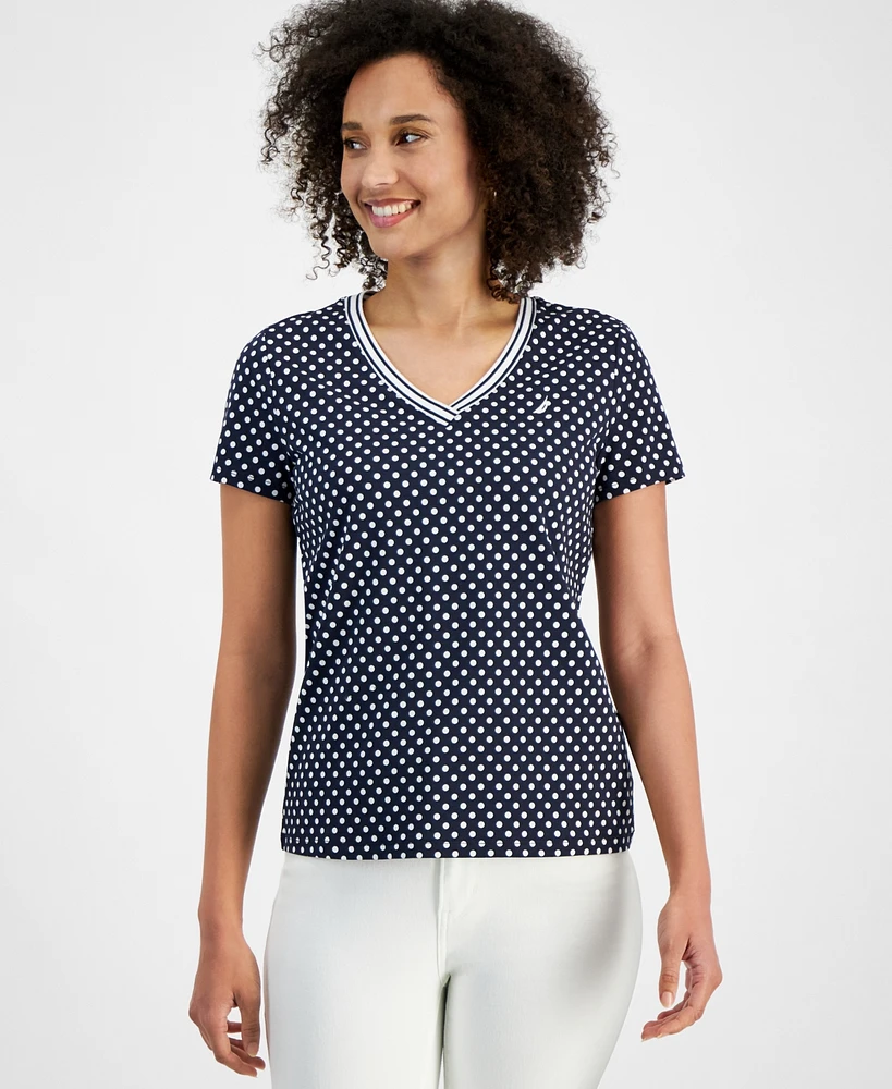 Nautica Jeans Women's Rivera Polka-Dot V-Neck Top