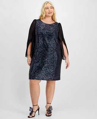 Connected Plus Rainbow Cape-Sleeve Sequin Shift Dress