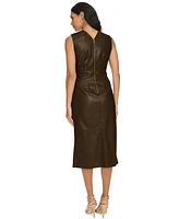 Calvin Klein Women's Faux-Leather Sleeveless Tie-Waist Dress