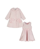 Blueberi Boulevard Baby Girls Mauve Checks Bows Dress and Coat, 2-Piece Set