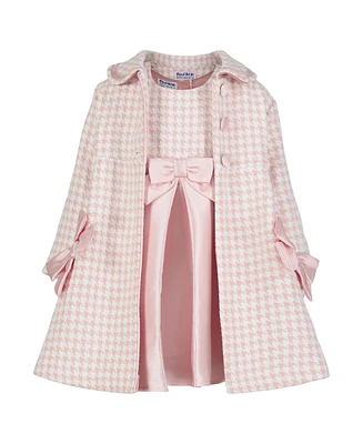 Blueberi Boulevard Baby Girls Mauve Checks Bows Dress and Coat, 2-Piece Set