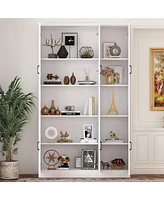 Famapy 10-Shelf Bookshelf Bookcase with Glass Doors, Adjustable Shelves