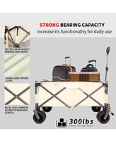 Slickblue Heavy-Duty Folding Wagon – Utility Beach Cart with Big Wheels, Adjustable Handle & Drink Holders for Shopping, Camping