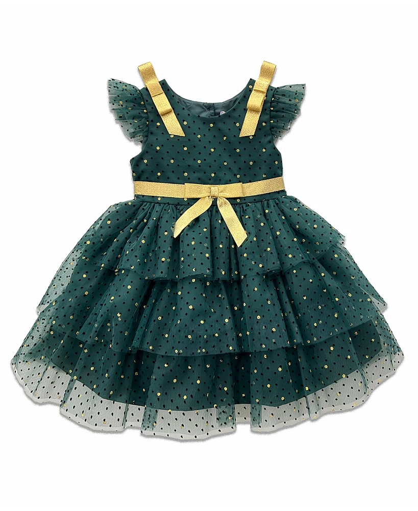 Blueberi Boulevard Baby Girls Lace Layers Holiday Green Dress