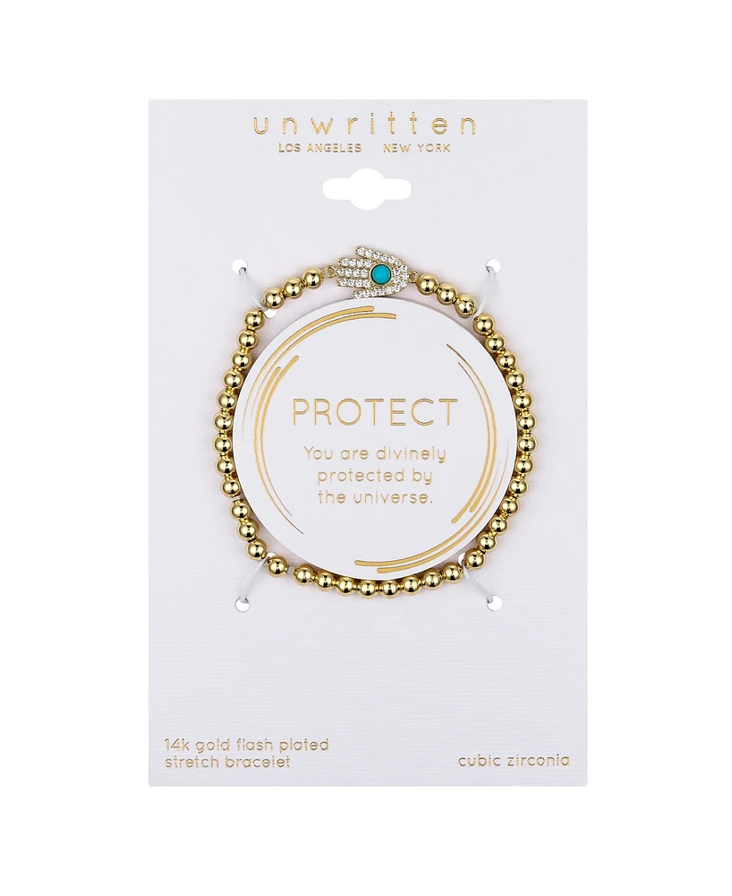 Unwritten Cubic Zirconia and Turquoise Hamsa Beaded Stretch Bracelet