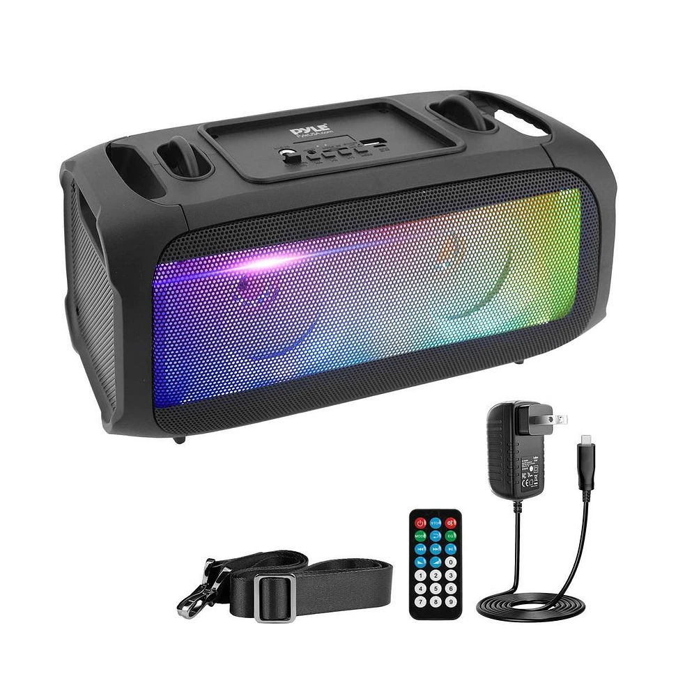 Pyle Wireless Bluetooth BoomBox Stereo Speaker System with Full Panel Led Lights, Fm Radio, and Microphone Input