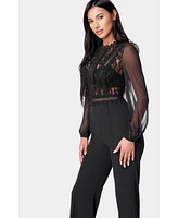 Bebe Women's Lace Top Straight Leg Jumpsuit