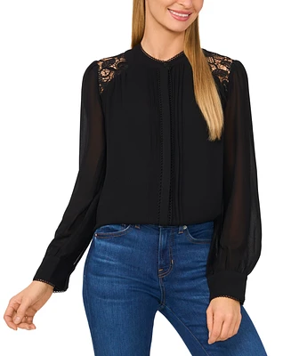 CeCe Women's Lace-Trim Long-Sleeve Blouse