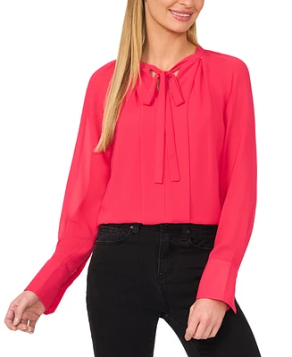 CeCe Women's Pleated Tie-Neck Blouse