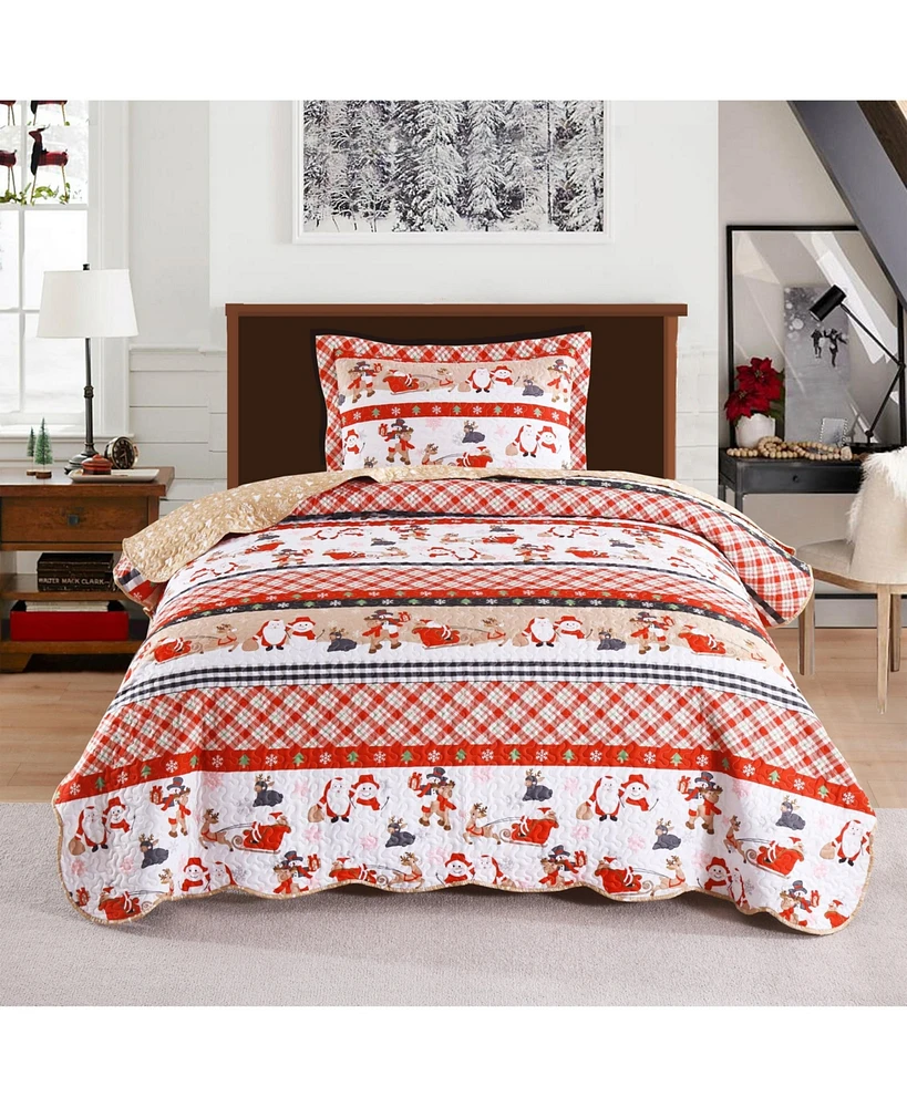 MarCielo 2 Pcs Christmas Quilt BedspreadHoliday Bedding Set Twin