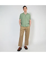 Men's Pistachio Green Embroidered Creased Shirt