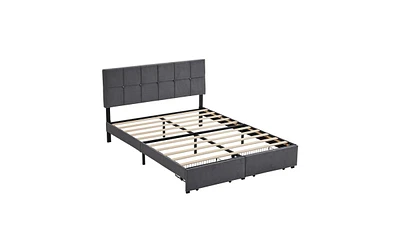 Slickblue Full Size Velvet Upholstered Platform Bed with Storage Drawers for Elegant Bedroom Organization