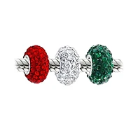 Bling Jewelry Christmas Holiday Red Green Flower Stripe Crystal Sparkle Mix Bundle Set Of Three .925 Sterling Silver Dangle Charm Bead Fits European C