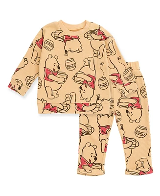 Winnie the Pooh Baby Boys Disney Mickey Mouse Lion King Waffle Knit Drop Shoulder Sweatshirt and Jogger Pants Set