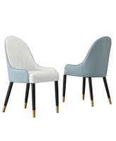 Slickblue Dining Chair with Pu Leather white green solid wood metal legs (Set of 2)