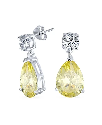 Bling Jewelry Traditional Classic Cubic Zirconia Canary Yellow 5CTW Solitaire Drop Pear Shaped Teardrops Dangle Earrings For Women Prom .925 Sterling