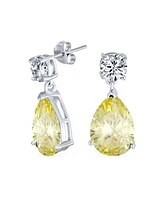 Bling Jewelry Traditional Classic Cubic Zirconia Canary Yellow 5CTW Solitaire Drop Pear Shaped Teardrops Dangle Earrings For Women Prom .925 Sterling