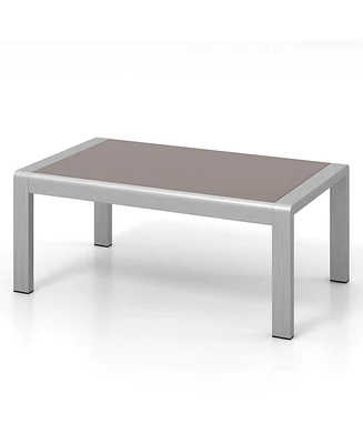 Gymax Outdoor Rectangle Coffee Table Aluminum Side Table w/ Tempered Glass Tabletop