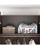 Famapy Brown Armoire with 2-Drawers, Hanging Rod and Gold Metal Handles