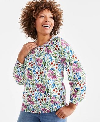 Style & Co Women's Printed Popover Peasant Top, Created for Macy's