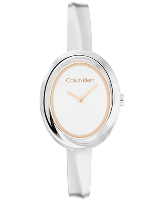 Calvin Klein Women Twisted Bezel Silver Stainless Steel Bracelet Watch 24mm