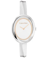 Calvin Klein Women Twisted Bezel Silver Stainless Steel Bracelet Watch 24mm