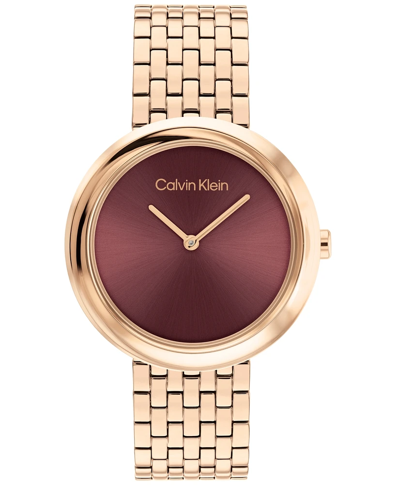 Calvin Klein Women Twisted Bezel Rose Gold-Tone Stainless Steel Bracelet Watch 34mm