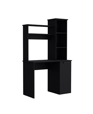 Muncy Computer Desk with Ample Work Surface, Hutch Storage and Single Door Cabinet 3-Tier Shelves