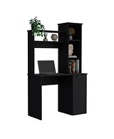 Muncy Computer Desk with Ample Work Surface, Hutch Storage and Single Door Cabinet 3-Tier Shelves