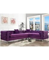 Inspired Home Olivia Velvet Button Tufted Right Facing Corner Sectional Sofa