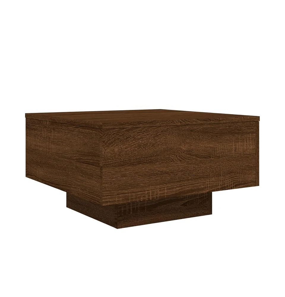 vidaXL Coffee Table with Led Lights Brown Oak 21.7"x21.7"x12.2"