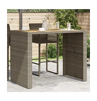 vidaXL Patio Bar Table with Acacia Wood Top Gray 57.1"x31.5"x43.3" Poly Rattan