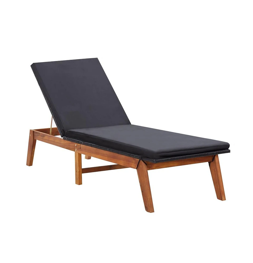 vidaXL Sun Lounger with Cushion Poly Rattan and Solid Acacia Wood