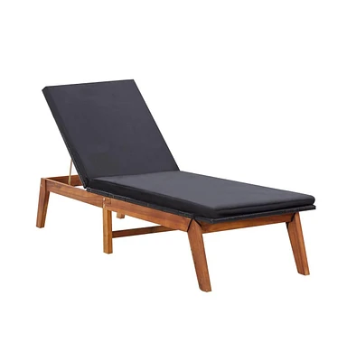 vidaXL Sun Lounger with Cushion Poly Rattan and Solid Acacia Wood