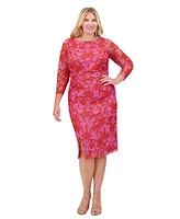 Vince Camuto Plus Floral-Print Shirred Mesh Midi Dress