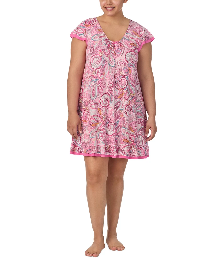 Ellen Tracy Plus Printed Flutter-Sleeve Nightgown