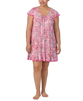 Ellen Tracy Plus Printed Flutter-Sleeve Nightgown