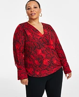 I.n.c. International Concepts Plus Cuffed Surplice Blouse, Exclusively at Macy's