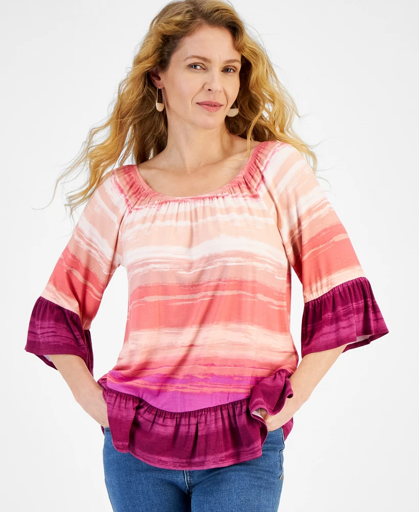 Style & Co Women's Printed On/Off Shoulder Top, Created for Macy's