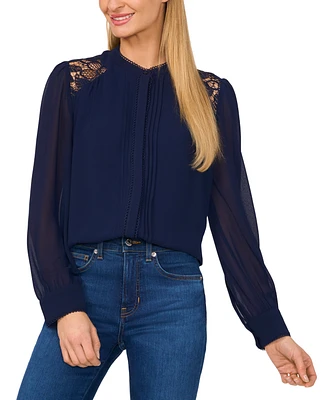 CeCe Women's Lace-Trim Long-Sleeve Blouse