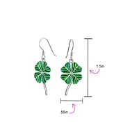 Bling Jewelry Green Enamel Shamrock Lucky Four Leaf Clover Irish Celtic Dangling Earrings For Women .925 Sterling Silver Fish Wire