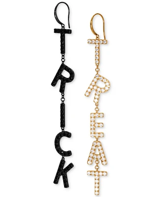 Ajoa by Nadri Two-Tone Pave Trick Or Treat Mismatch Linear Drop Earrings