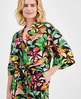 I.n.c. International Concepts Petite Floral-Print Tie-Hem Top, Created for Macy's