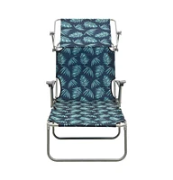 vidaXL Sun Lounger with Canopy Steel Leaf Print