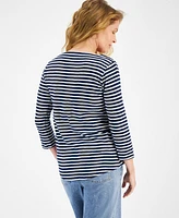 Style & Co Petite Wintery Stripe Cotton Top, Created for Macy's