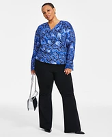 I.n.c. International Concepts Plus Cuffed Surplice Blouse, Exclusively at Macy's