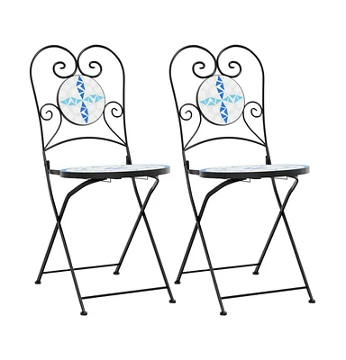 vidaXL Bistro Chairs Foldable 2 pcs Blue and White Ceramic